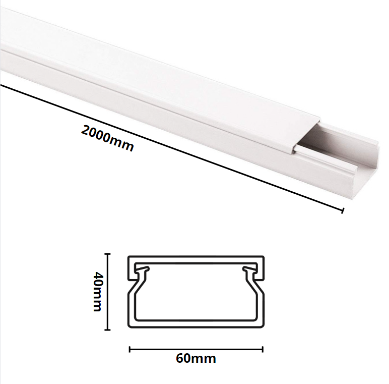 Canale bianco portacavi pvc rigido autoestinguente 60x40mm barra 2 metri