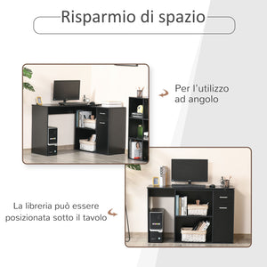 Scrivania Angolare da Ufficio 2 Cassetti e 2 Ripiani 117x82x74 cm in Legno Nero