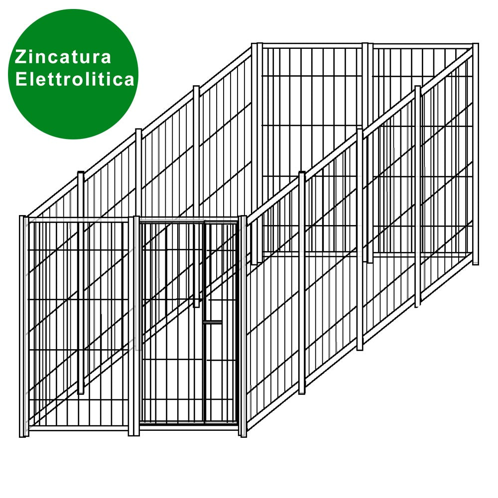 Box per cani in rete da esterno con zincatura elettrolitica da 400x200x altezza 180 cm