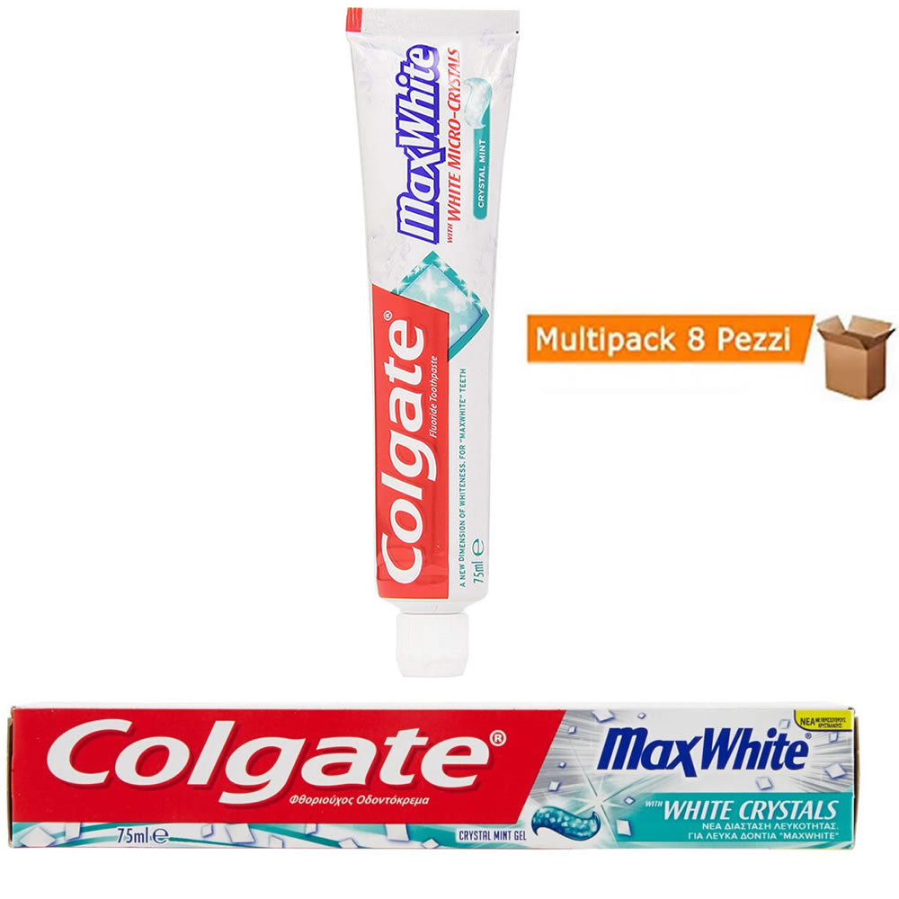 Multipack da 8 dentifrici colgate maxwhite crystal mint - confezioni da 75 ml ciascuna