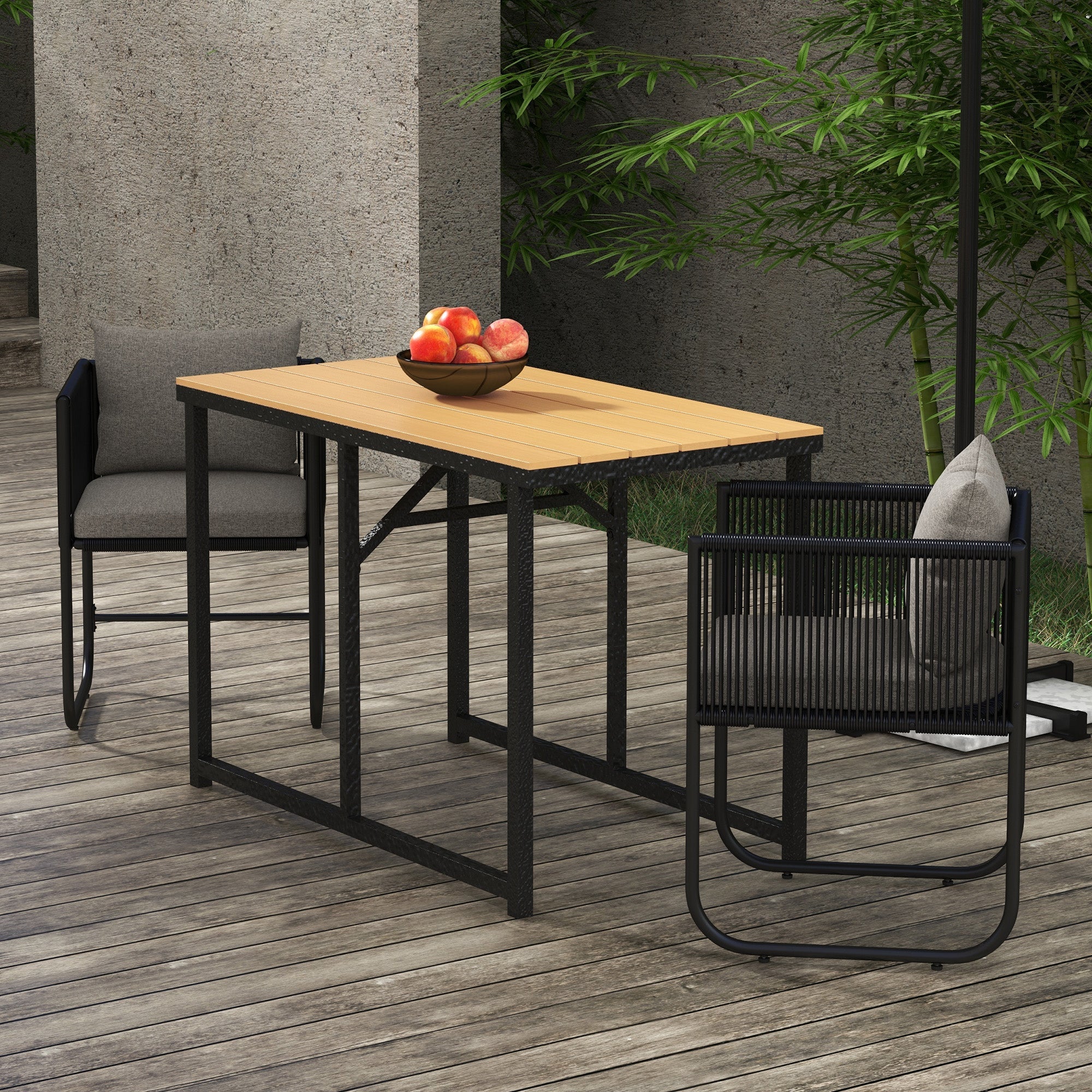 Set Tavolo e 2 Sedie da Giardino in Rattan e Legno Composito