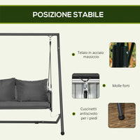 Dondolo da Giardino 2 Posti con Cuscini e Tasche 168x117x181 cm in Acciaio e Textilene Grigio Scuro