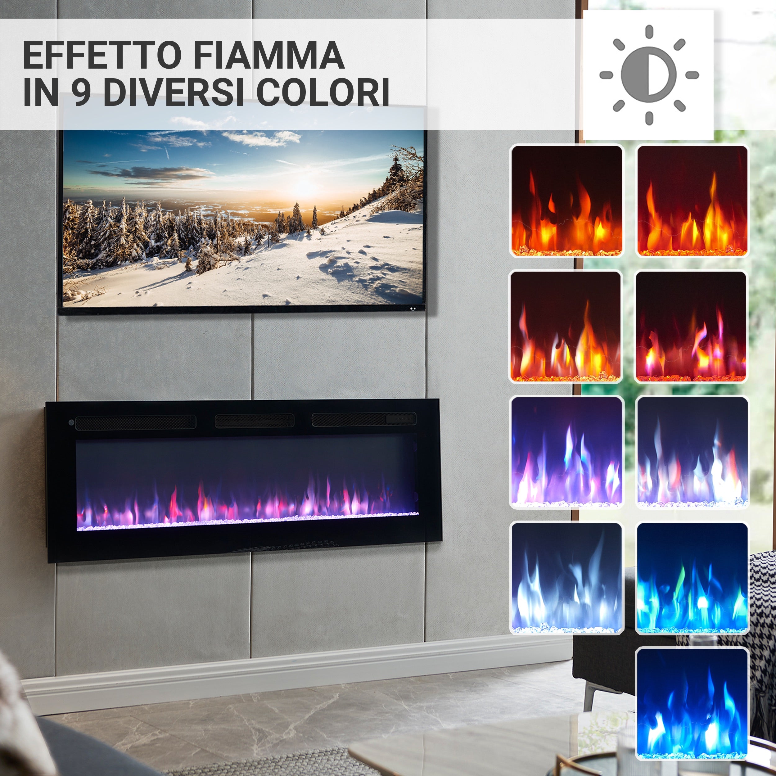 Camino elettrico Leif 50"| Caminetto elettrico 3 in 1 autoportante, a parete o a incasso