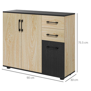 Credenza 2 Ante 2 Cassetti 90x30x75,5 cm in Legno Noce e Nero