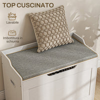 Panca Contenitore in Legno con Cuscino in Tessuto 103L 75x40x56cm Bianco