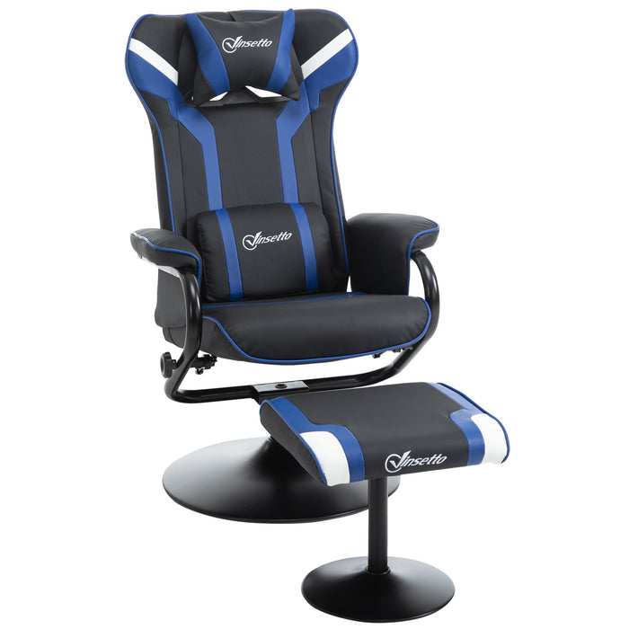 Sedia da Gaming Reclinabile 67x82,5x103 cm con Sgabello Poggiapiedi in Similpelle Nero e Blu Scuro