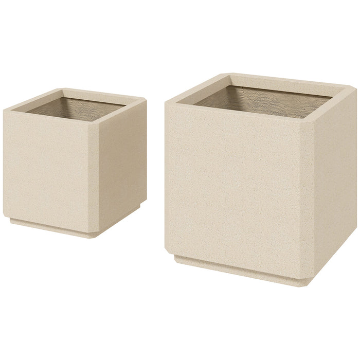 Set da 2 Vasi da Giardino Quadrati Impilabili per Esterno e Interno Beige