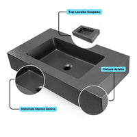 Ogomondo top lavabo sospeso in materiale marmo resina finitura asfalto *** misure 90x46x15 cm, tinta antracite, confe...