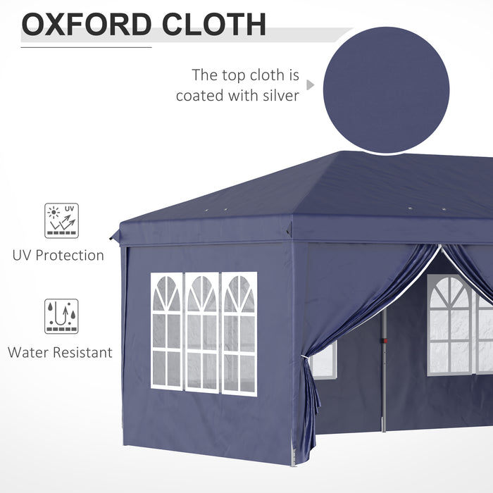 Gazebo Pieghevole da Giardino 5,85x2,95m in Acciaio e Tessuto Oxford Blu