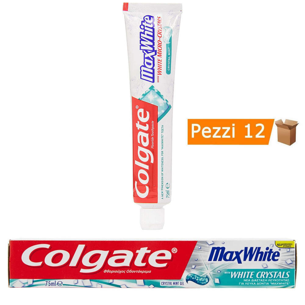 Multipack da 12 dentifrici colgate maxwhite crystal mint - confezioni da 75 ml ciascuna