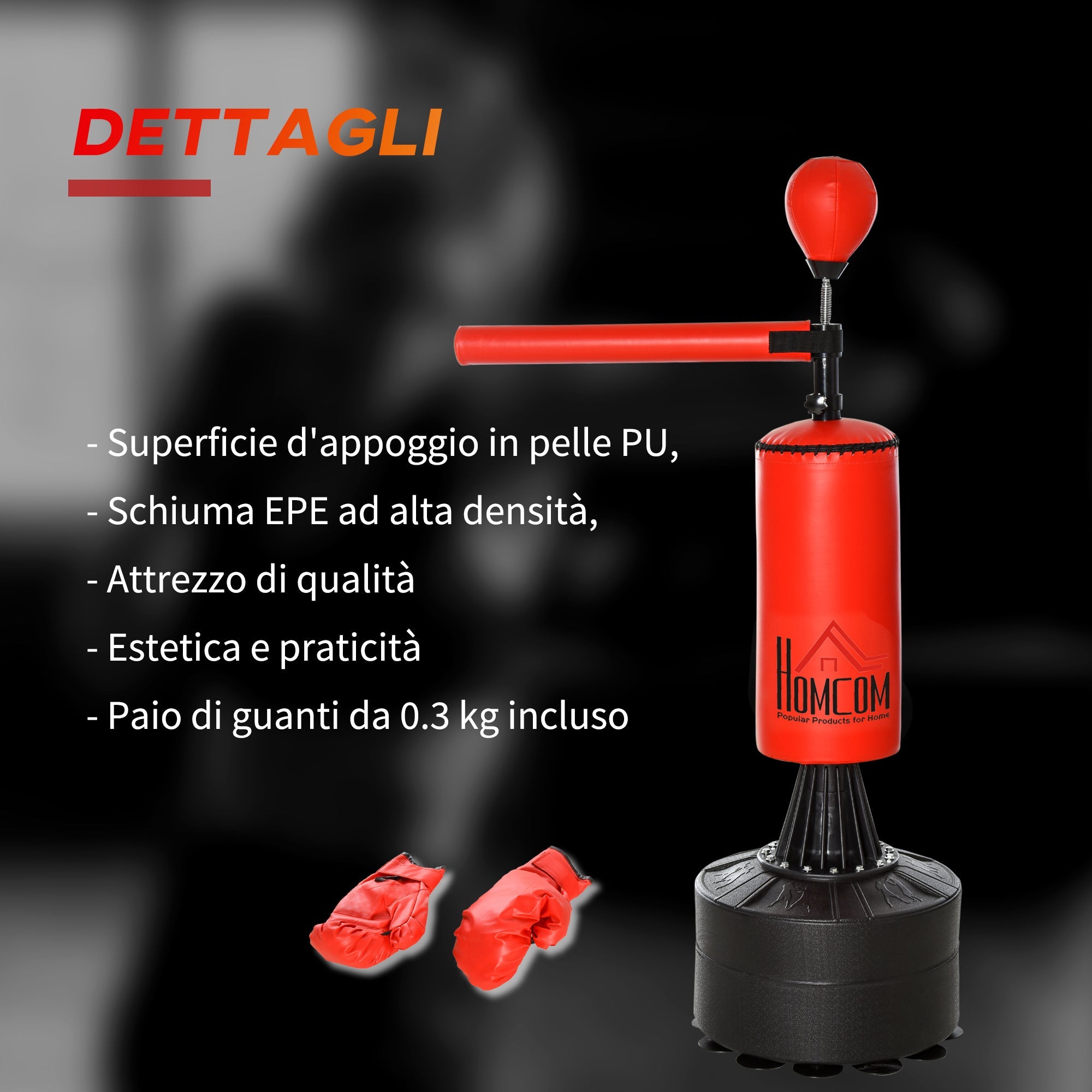 Sacco da Boxe ad Altezza Regolabile 88x48x155-205 cm con Punching Ball e Base Riempibile Rosso e Nero