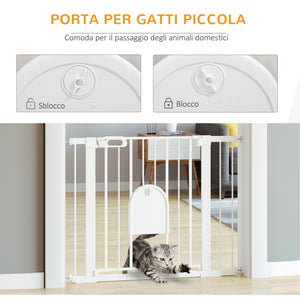 Cancelletto di Sicurezza per Cani con Porta Piccola Regolabile e Chiusura Automatica 75-103x76 cm Bianco