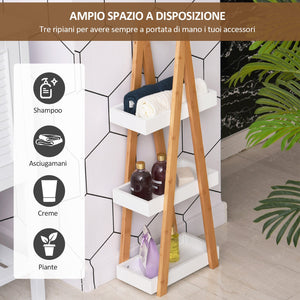 Scaffale Bagno 3 Ripiani 30x18x81 cm in MDF e Bambù Legno e Grigio