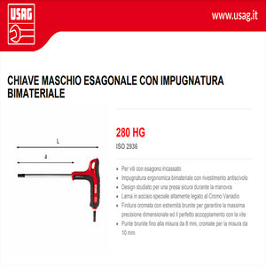 Usag art. 280hg chiave maschio esagonale da 3,0mm con impugnatura bimateriale