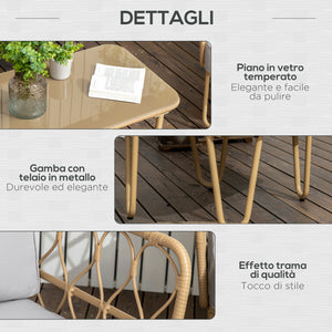 Set da Giardino Divano 2 Poltrone e Tavolino in Rattan PE Giallo