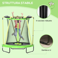 Trampolino Elastico per Bambini 3-10 Anni Ø140x155cm con Rete di Sicurezza Canestro e Palle Verde