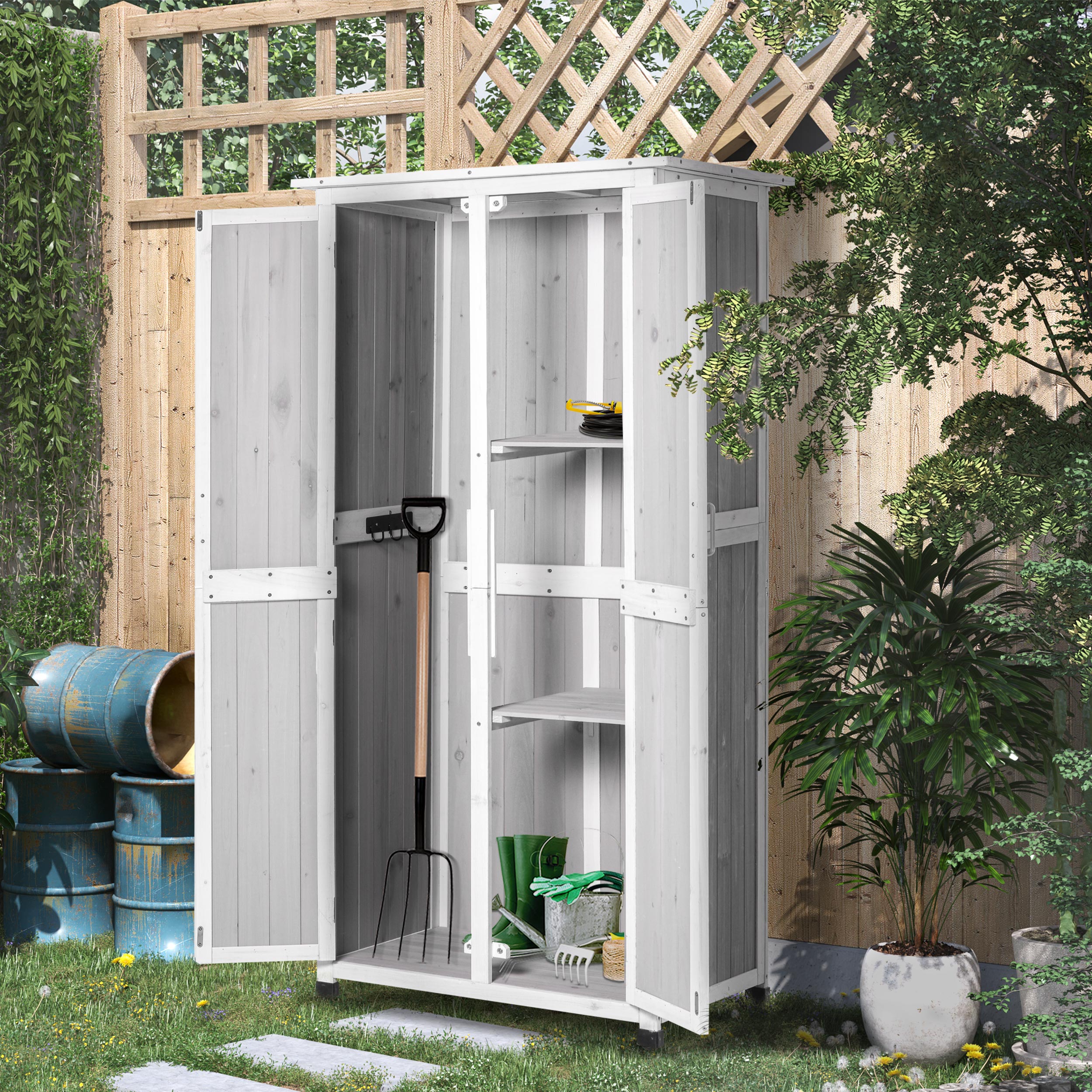 Casetta Box da Giardino 77x58x175 cm Porta Attrezzi in Legno Grigio