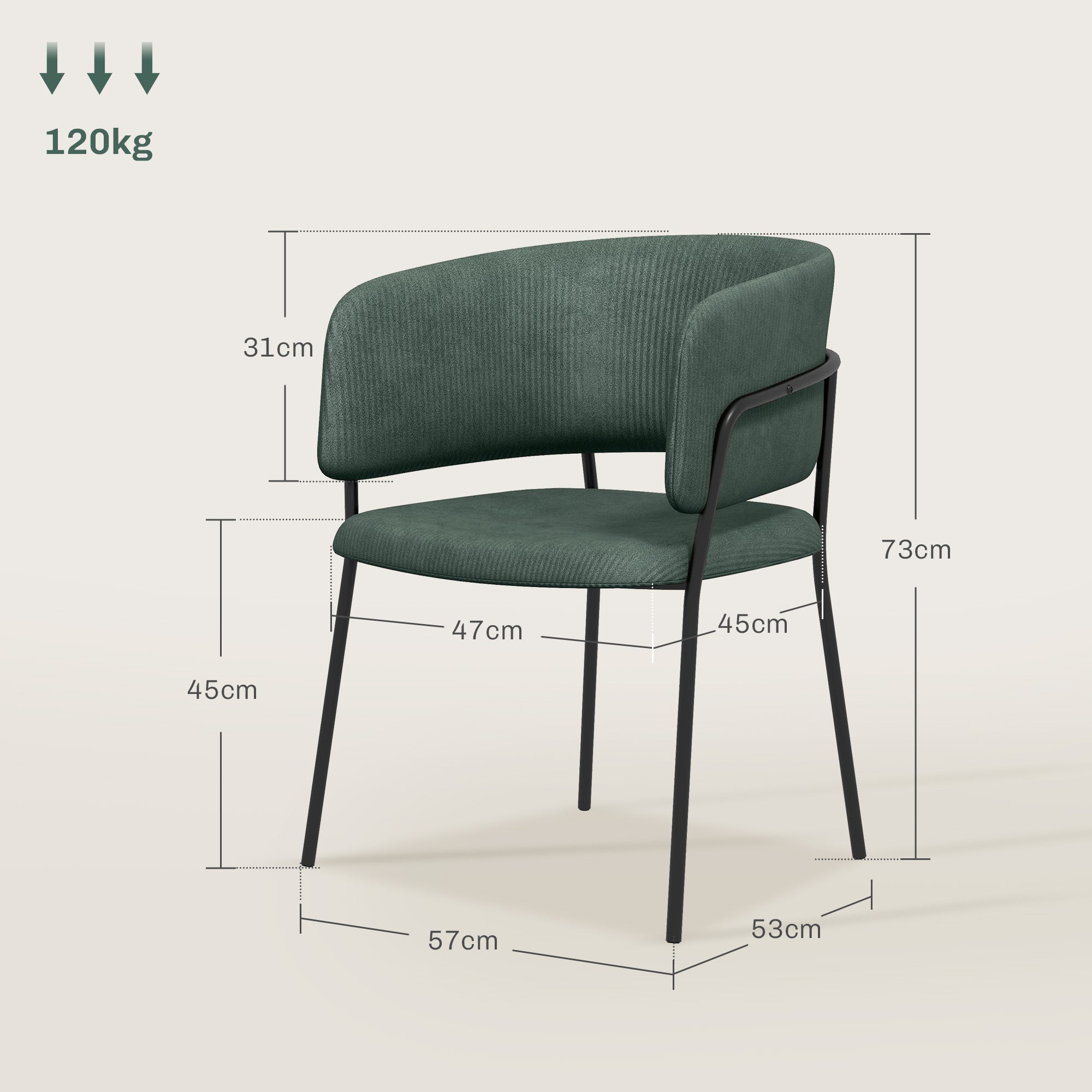 Set 2 Sedie Stile Moderno 57x53x73 cm in Velluto e Acciaio Verde