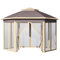 Gazebo Pieghevole da Giardino 4,05x3,4x2,85m con Zanzariera in Metallo e Tessuto Oxford Beige