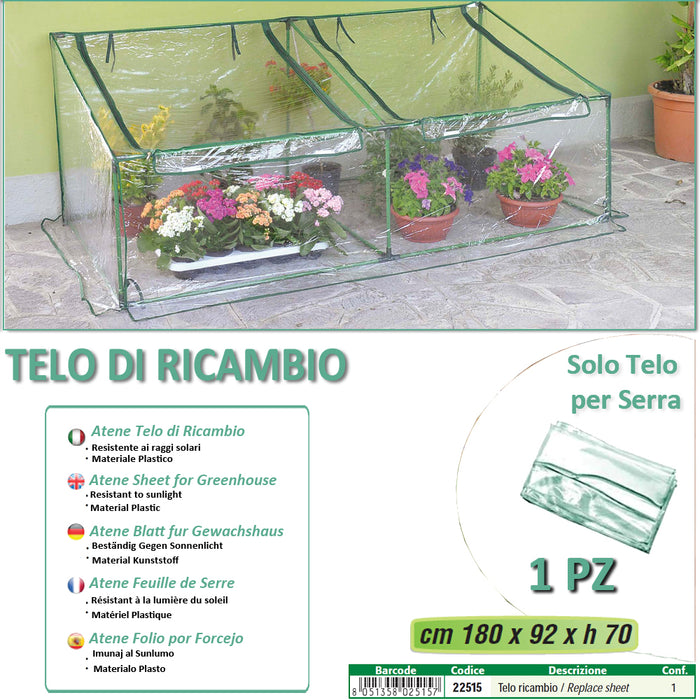 Telo ricambio per serra (180 x 92 x h 70 cm)