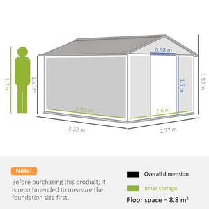 Casetta Box da Giardino 322x277x192 cm in Acciaio Grigio