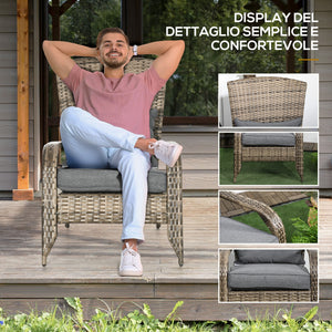 Sedia da Giardino 64x80x90 cm in Rattan e Acciaio Marrone e Grigio