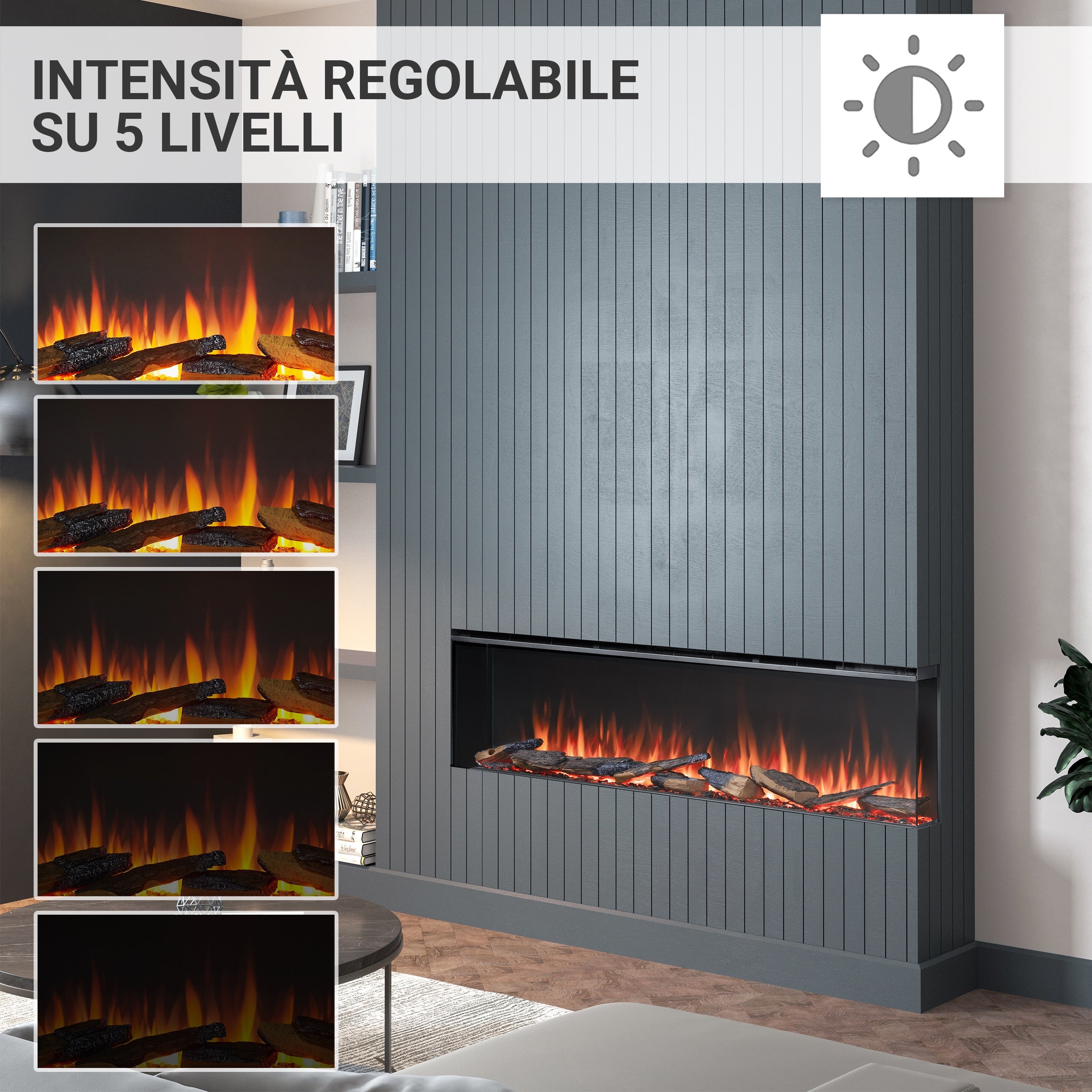 Camino elettrico a inserto Athena 60"| Riscaldamento 1500W, LED, app, crepitio | Telecomando, timer, termostato