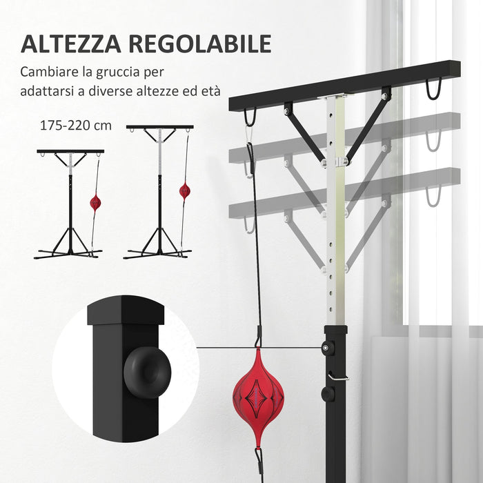 Supporto Sacco Boxe Altezza Regolabile 175-220 cm con 6 Barre di Rinforzo in Acciaio Nero