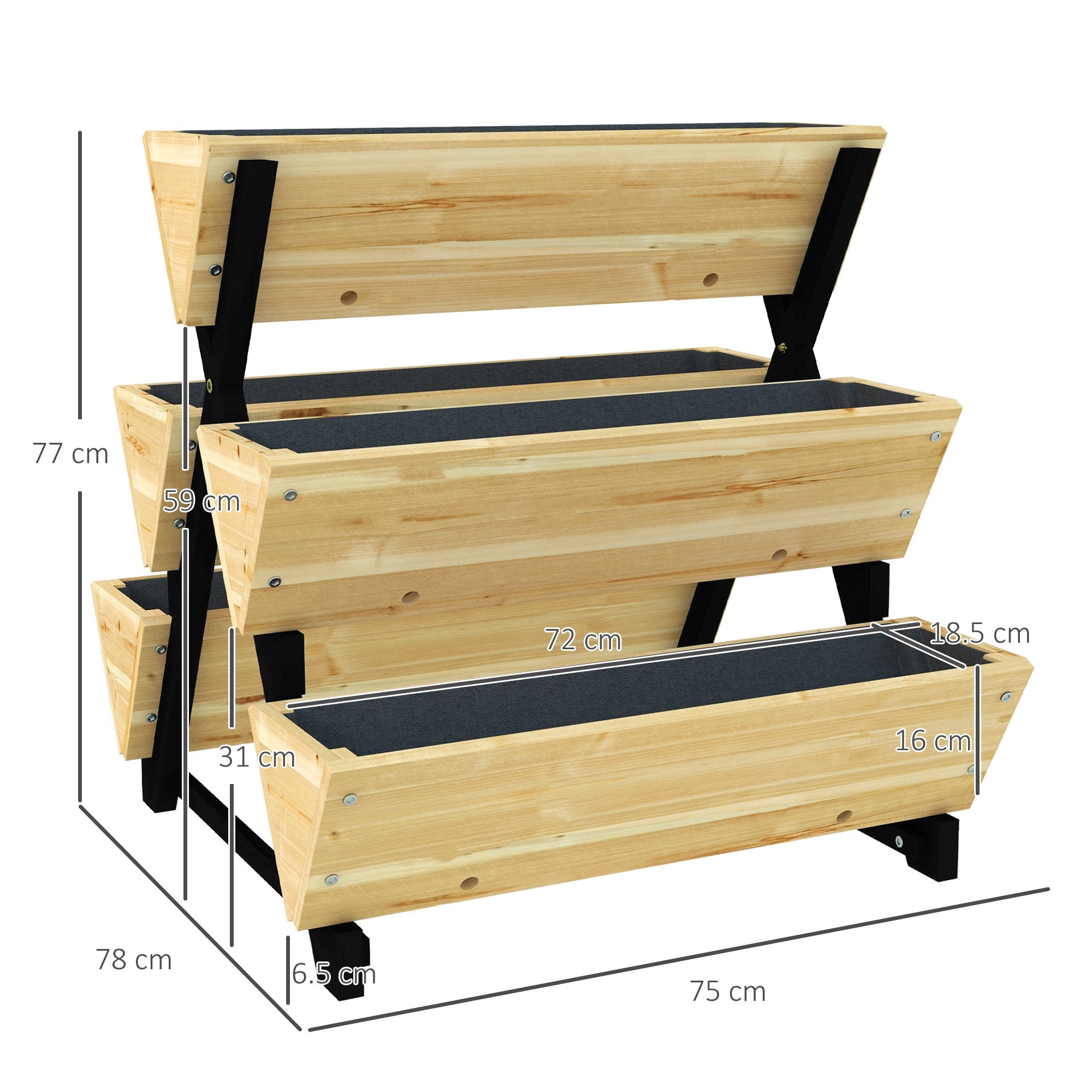 Fioriera da Esterno a 3 Livelli 75x78x77 cm in Legno di Abete