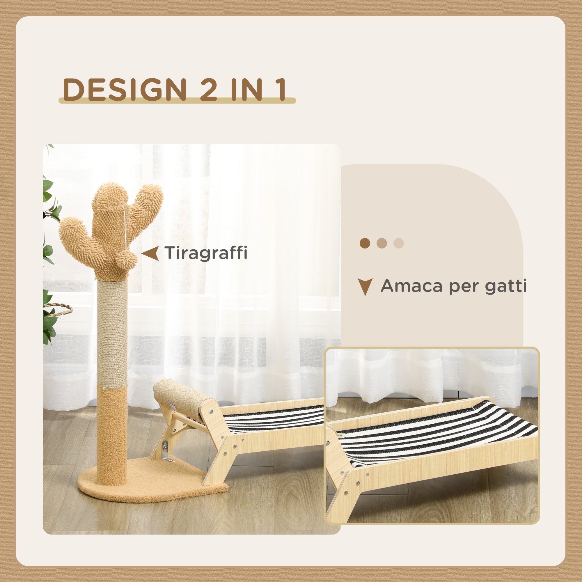 Albero Tiragraffi per Gatti 88,5x31,5x76,5 cm con Amaca