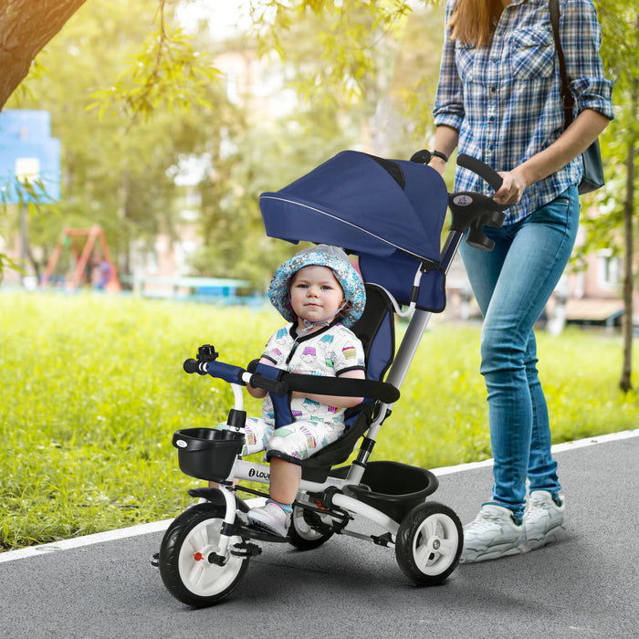 Passeggino Triciclo con Sedile Girevole 360° Parasole Regolabile e Cintura di Sicurezza Blu Scuro