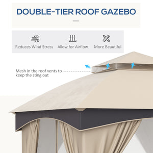 Gazebo da Giardino 3x3m con Tende e Zanzariere in Acciaio Beige e Grigio