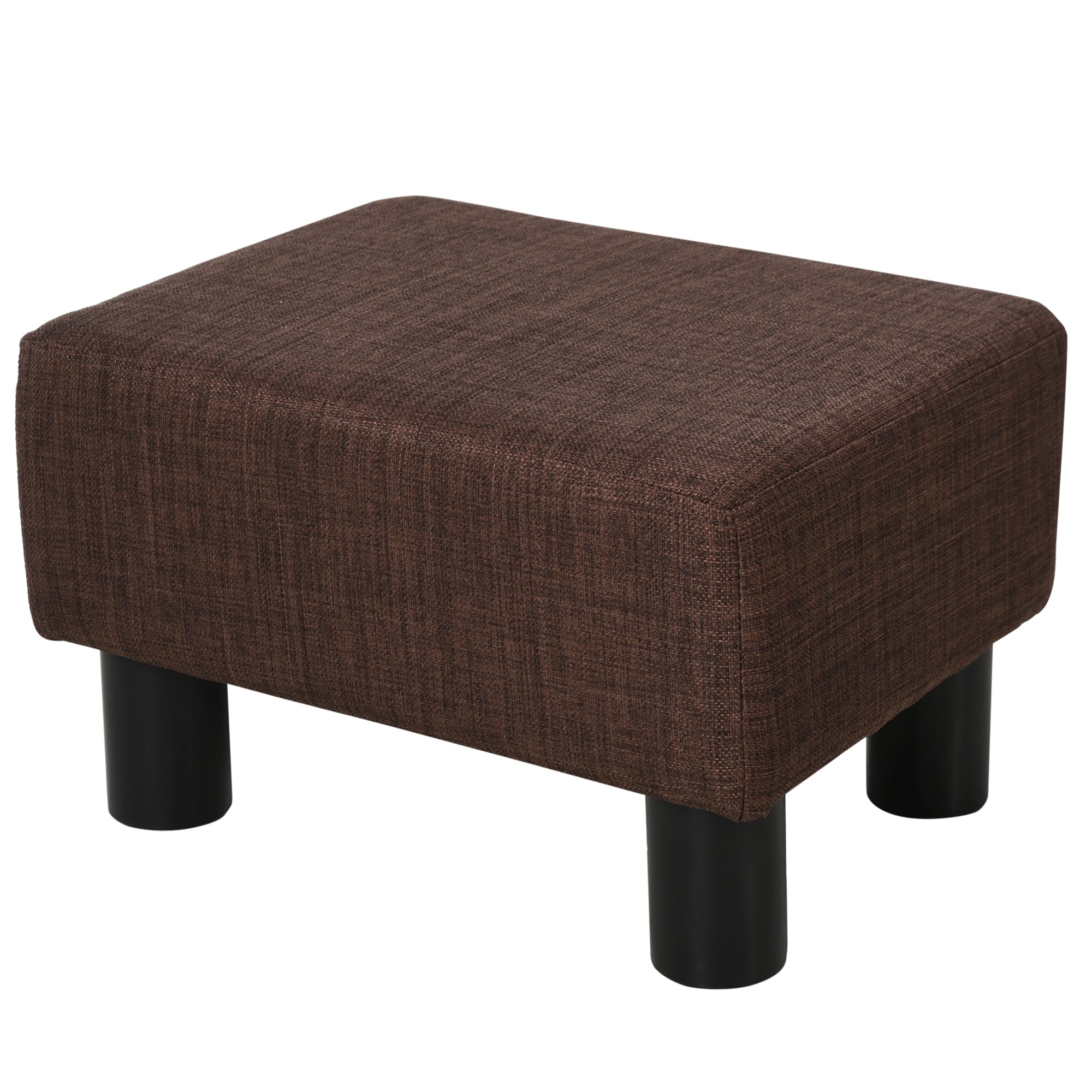 Pouf Poggiapiedi Imbottito 40x30x24 cm in Tessuto Effetto Lino Marrone Scuro