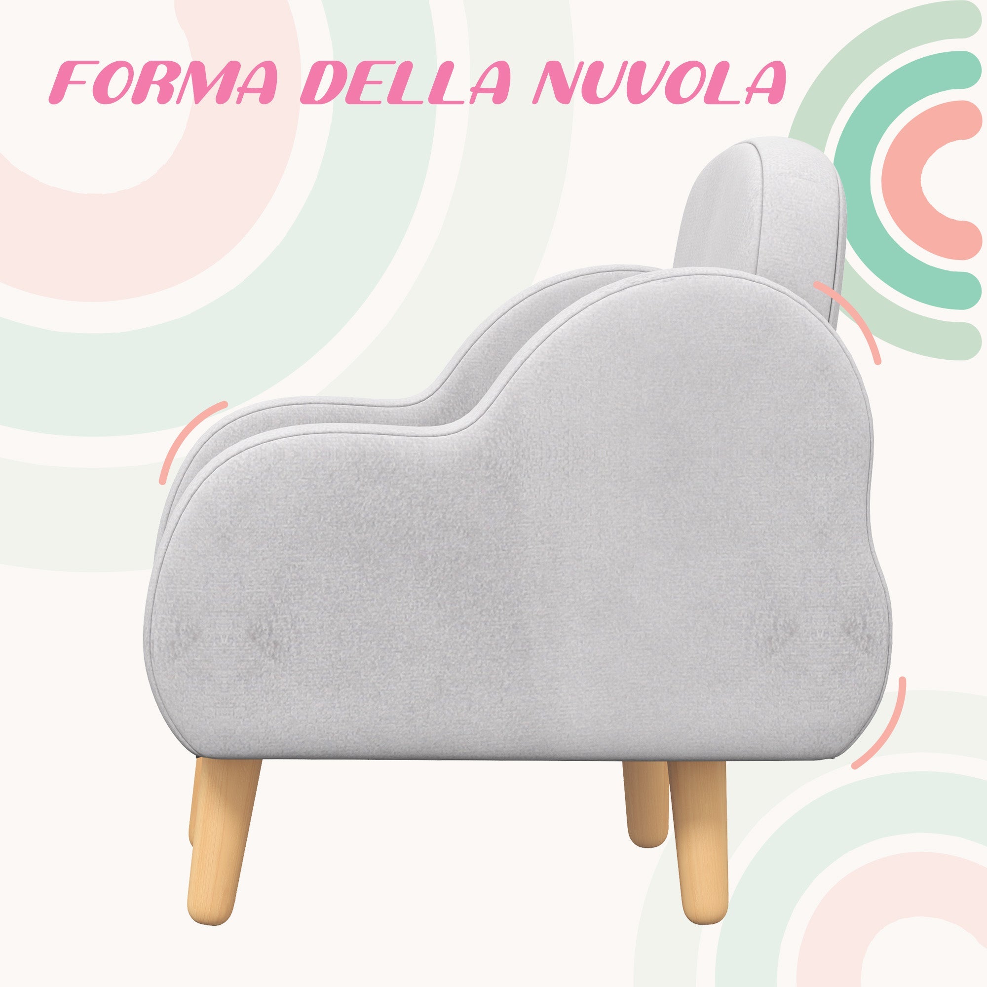 Poltrona per Bambini fino a 3 Anni con Braccioli a Nuvola 46x51x55 cm in Tessuto Grigio