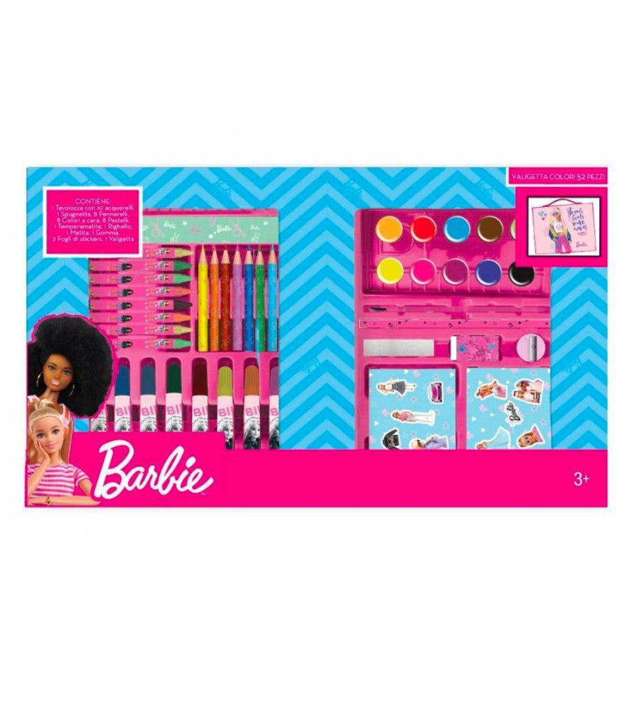 Valigetta Con Colori Acquerelli Barbie Set Per Colorare Gioco Per Bimbe 52 Pezzi         