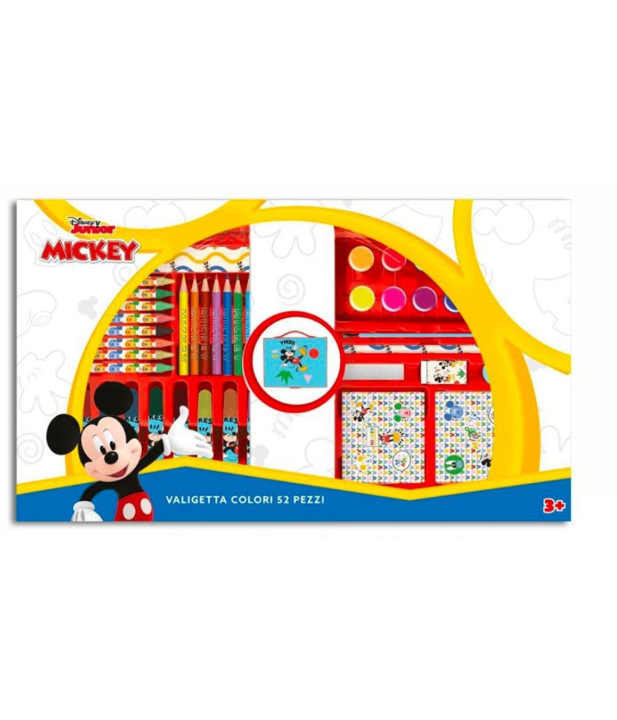 Valigetta Con Colori Mickey Mouse Set Per Colorare Gioco Per Bambini 52 Pezzi         