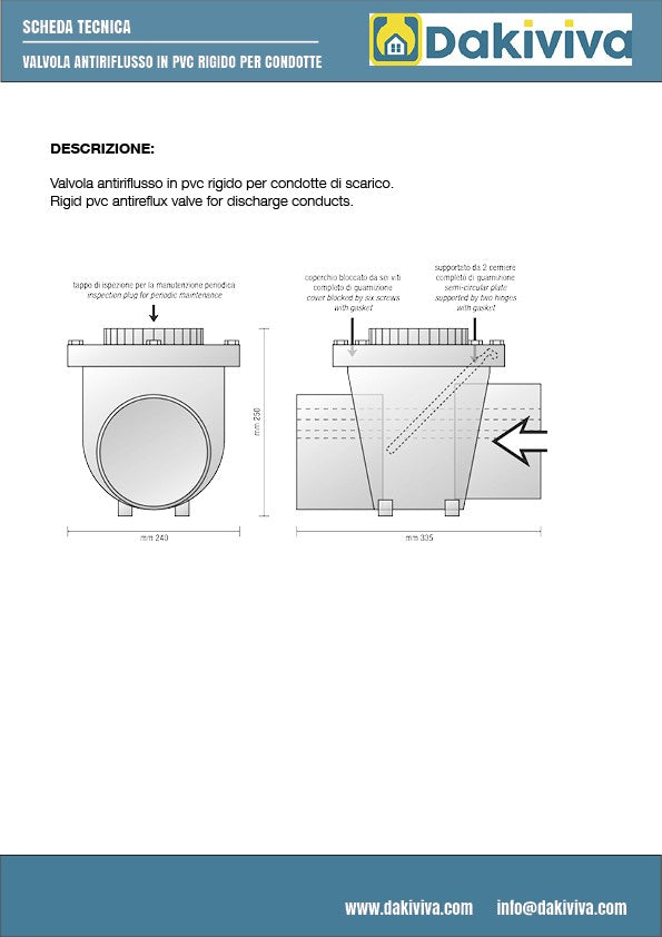 Valvola antiriflusso per edilizia in pvc : Diametro - 140