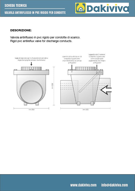 Valvola antiriflusso per fognatura in pvc : Diametro - 110