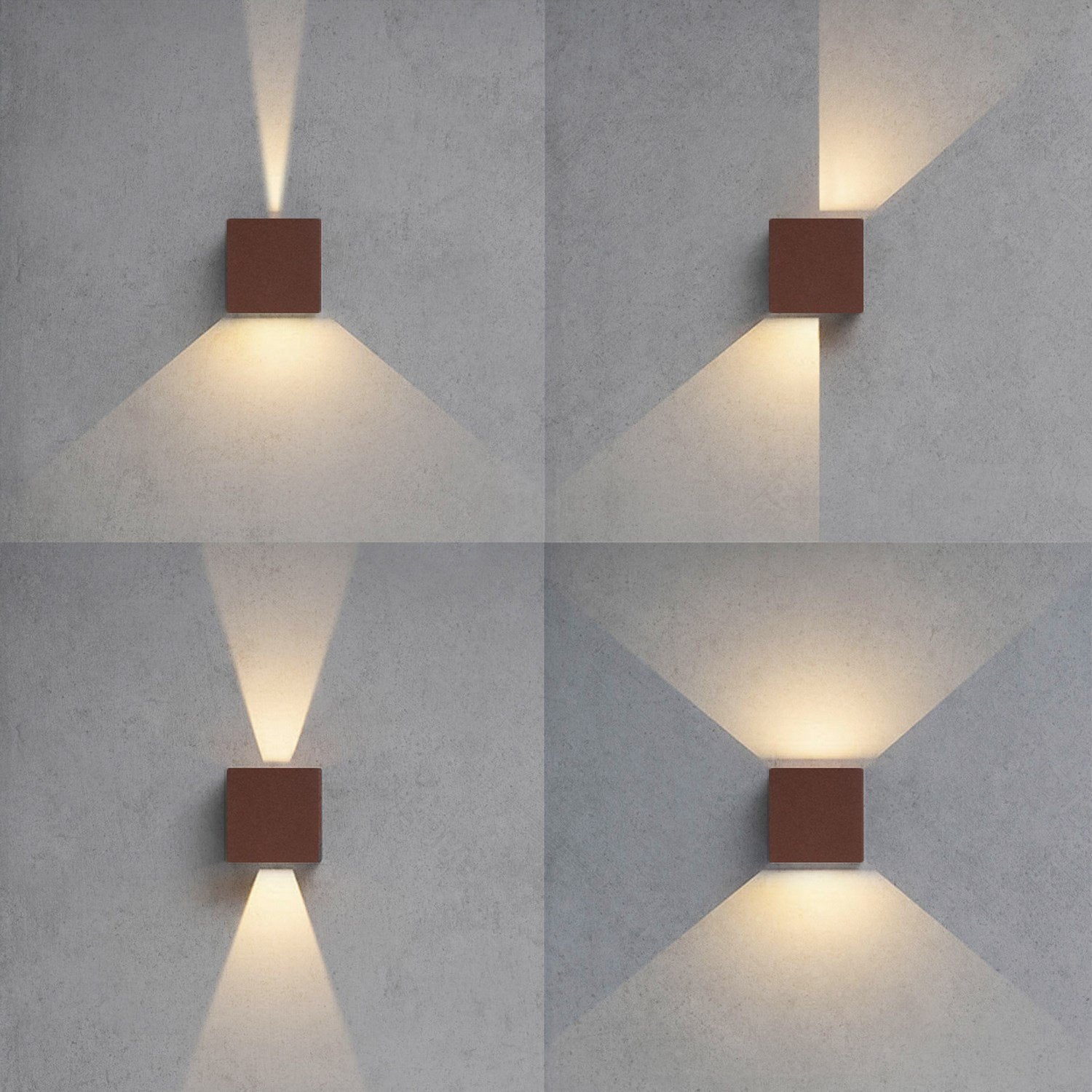 Applique led da parete a doppio fascio colore corten mod. Marbella squared