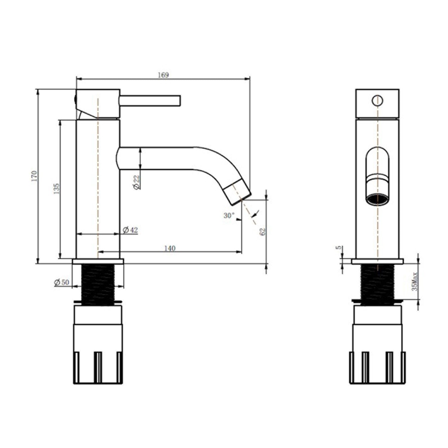 Miscelatore termostatico lavabo Cromo con Leva monocomando mod. MM