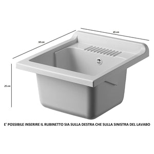 Lavatoio con mobile in nobilitato idrofugo W100 spessore 18 mm colore bianco 50x45 cm mod. Eco