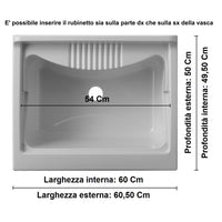 Lavatoio con mobile in nobilitato idrofugo W100 spessore 18 mm colore bianco 60x50 cm mod. Eco