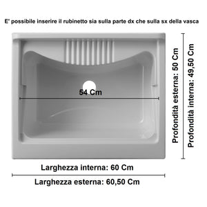 Lavatoio con mobile in nobilitato idrofugo W100 spessore 18 mm colore bianco 60x50 cm mod. Eco