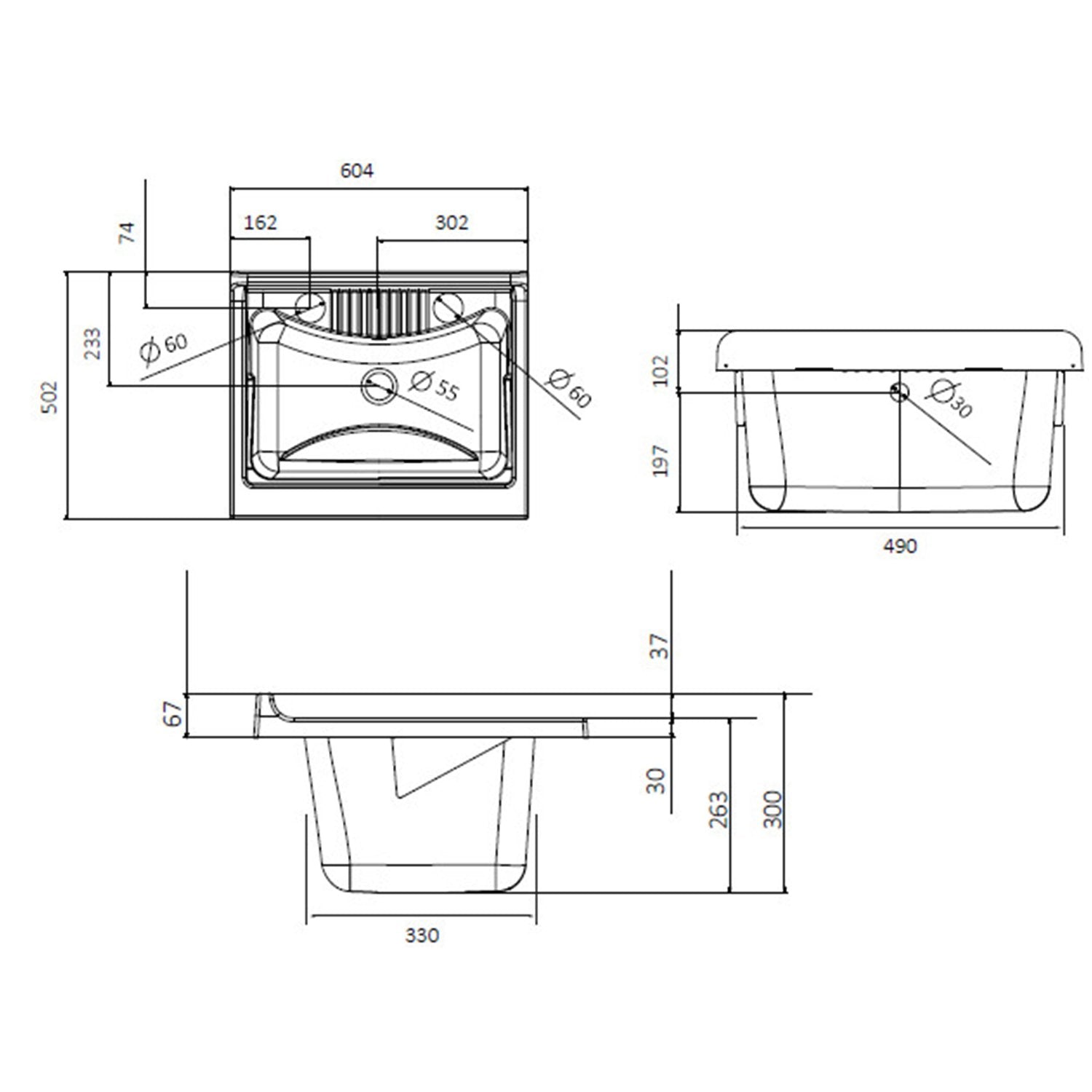 Lavatoio con mobile in nobilitato idrofugo W100 spessore 18 mm colore bianco 60x50 cm mod. Eco