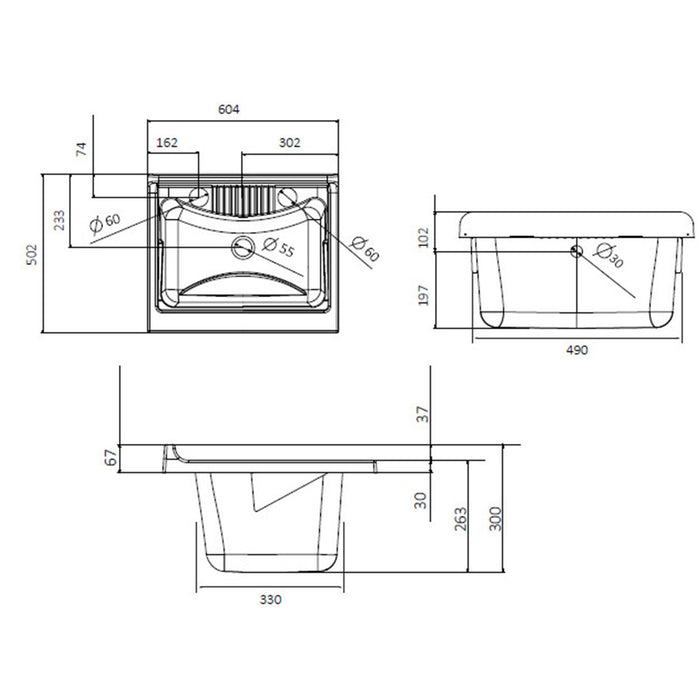 Lavatoio con mobile in nobilitato idrofugo W100 spessore 18 mm colore bianco 60x50 cm mod. Eco