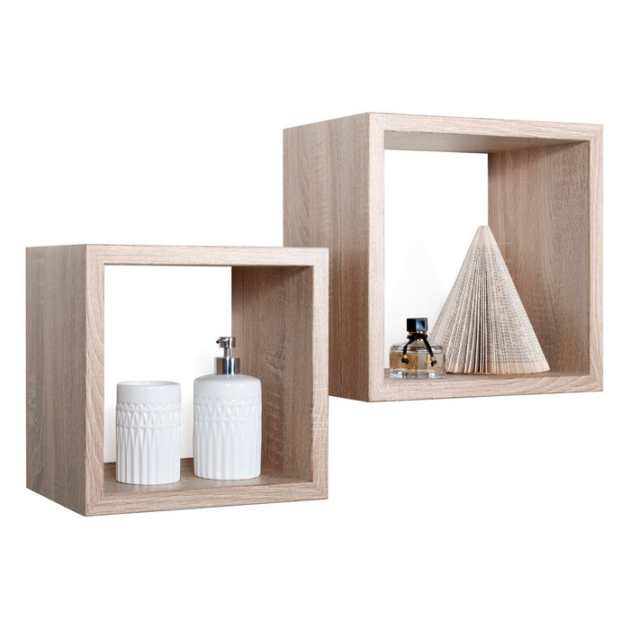 Mensole a cubo da parete Set di 2 pz componibile colore Rovere naturale segato mod. Q-bis Maxi