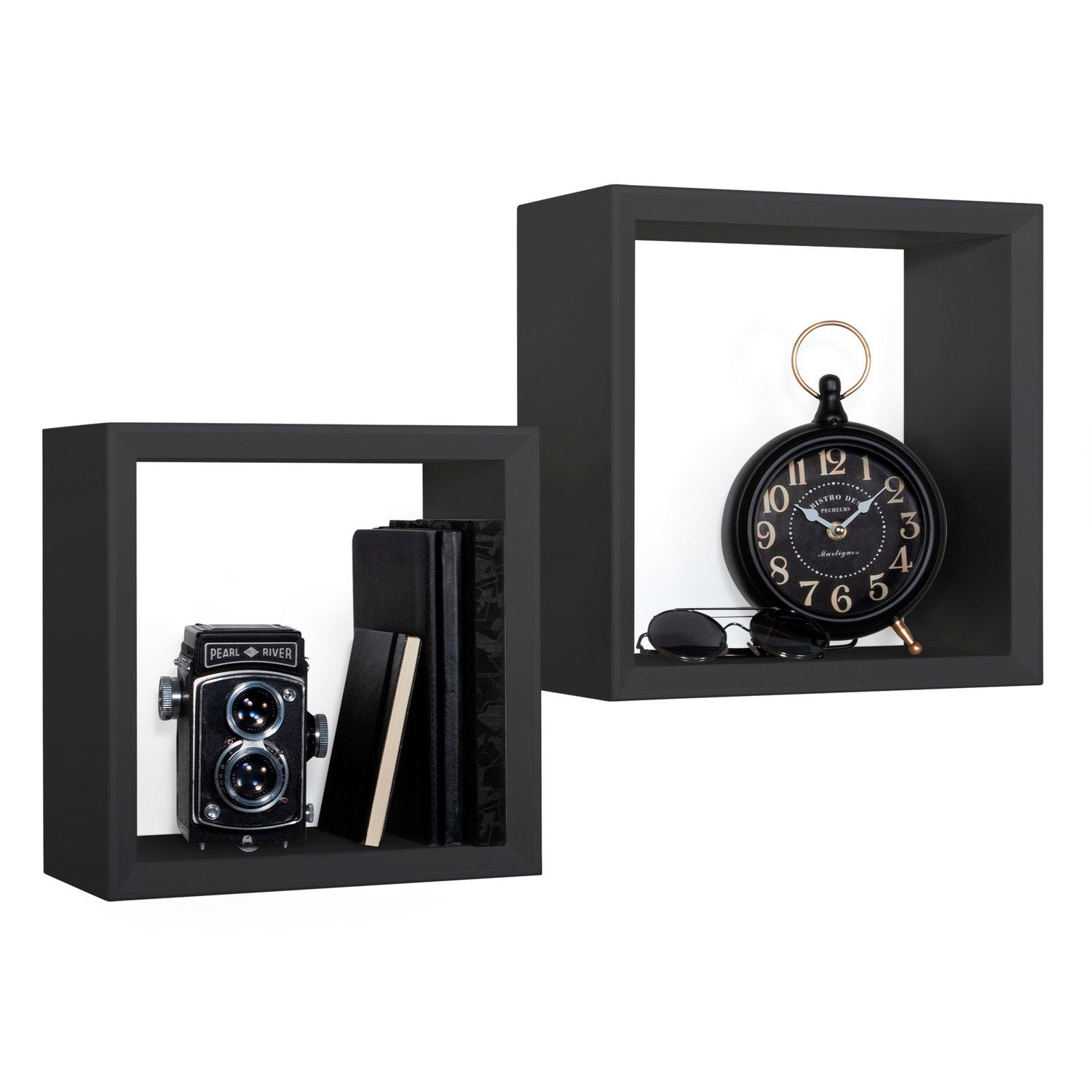 Mensole a cubo da parete Set di 2 pz componibile colore Nero mod. Ginevra