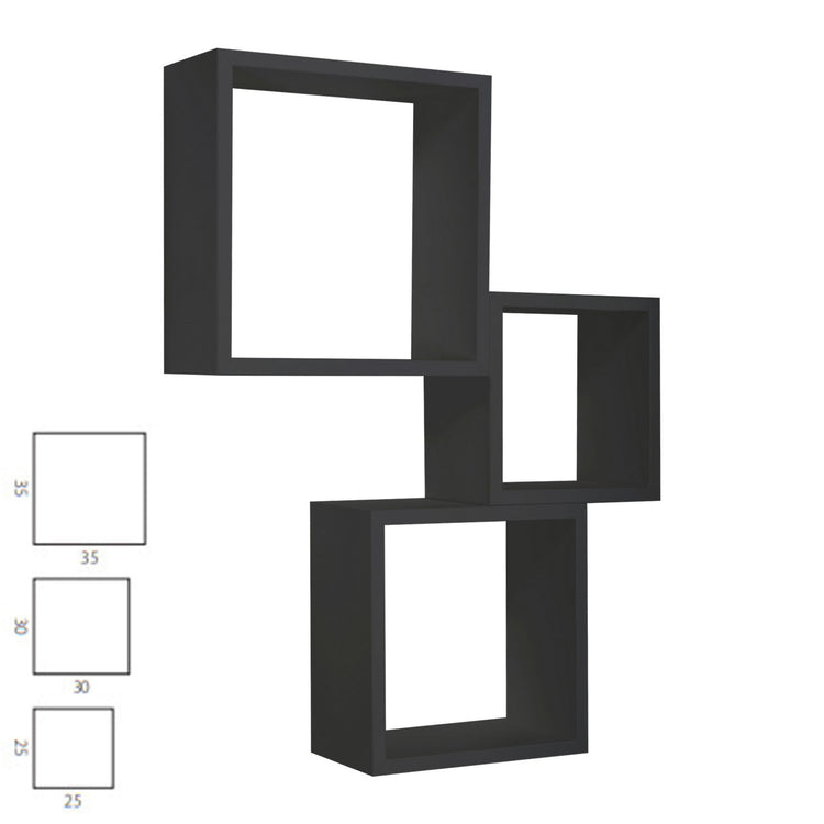 Mensole a cubo da parete set di 3 pz componibile colore Nero mod. InCubo