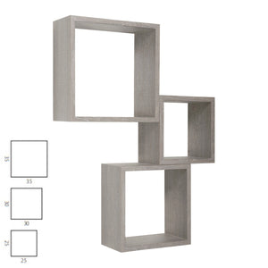 Mensole a cubo da parete set di 3 pz componibile colore Rovere grigio mod. InCubo