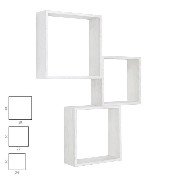 Mensole a cubo da parete set di 3 pz componibile colore Rovere sbiancato mod. InCubo Slim